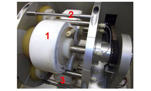 The inside of a commercial CCC centrifuge 