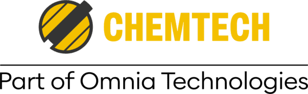 Chemtech logo with bold yellow text and circular striped icon, with tagline "Part of Omnia Technologies" underneath.