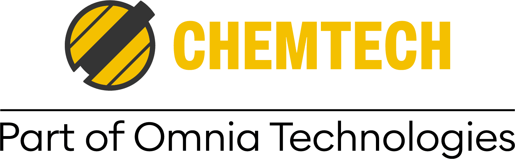 Chemtech logo with bold yellow text and circular striped icon, with tagline "Part of Omnia Technologies" underneath.