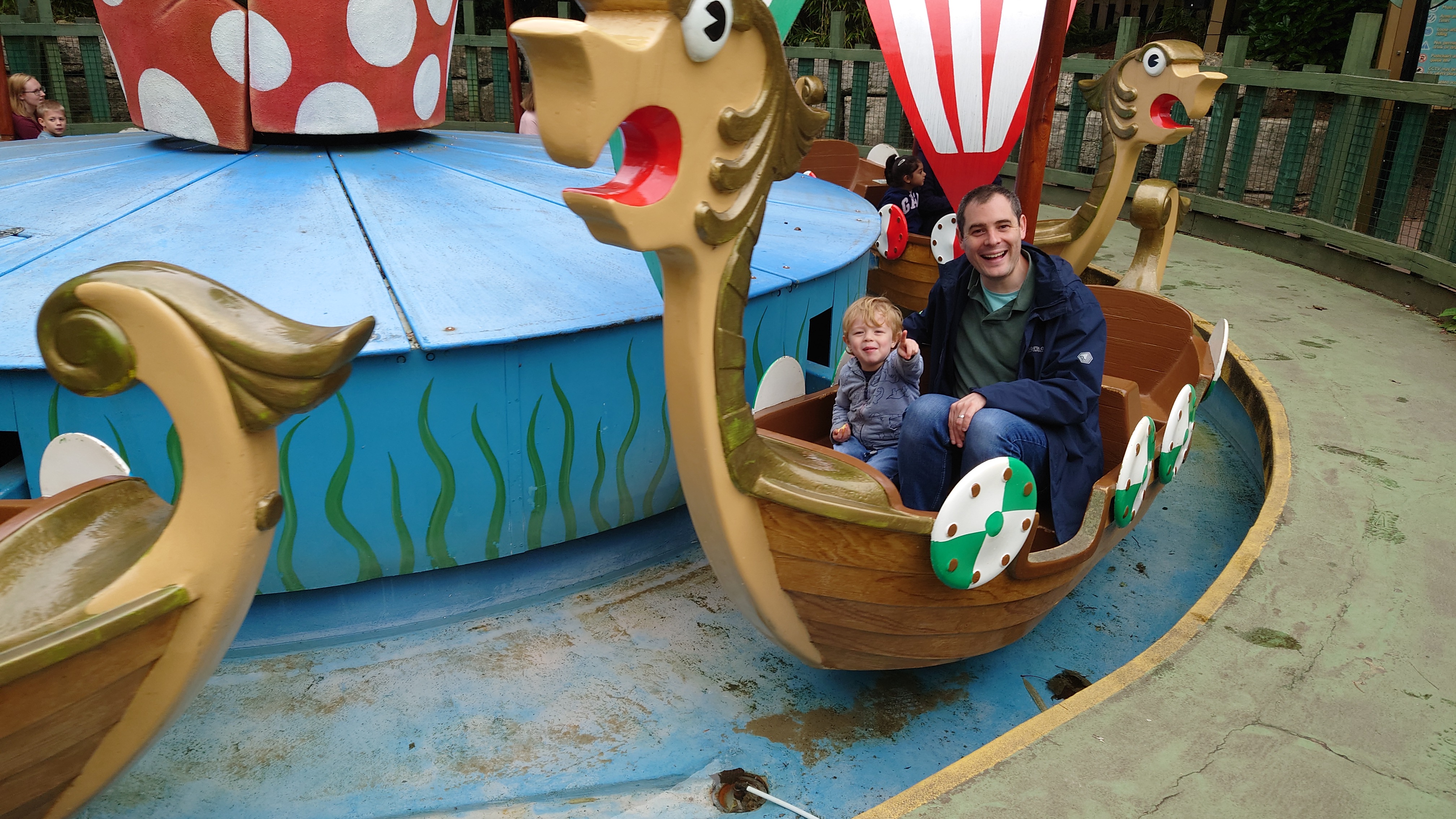 Jonathon Speed introduces his son Monty (Montague), 4, to the Chessington World of Adventures theme park in the UK. 