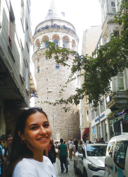 Selvi Seçil Şahin, who
loves to sightsee, at
the Galata Tower in
Istanbul.